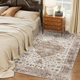 5x7 Area Rug, Vintage Machine Washable Rug, Non-Slip Floor Carpet For Living Room, Bedroom, Dining Room,brown