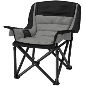 Camping Chair For Adults, Portable Folding Camping Chair With Side Pockets, Cup Holders, Carry Bag, Black And Gray