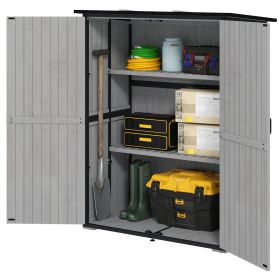Outsunny Wood Storage Shed, Outdoor Garden Shed with Asphalt Roof, 2 Shelves, Lockable Doors and Adjustable Feet, Gray