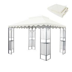 10x10 Ft Outdoor Patio Gazebo Replacement Canopy,Double Tiered Gazebo Tent Roof Top Cover Only wavy border(Frame Not Include)-Beige