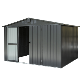 Outdoor Storage Shed 10'x 8', Metal Garden Shed for Bike, Trash Can, Tools, Galvanized Steel Outdoor Storage Cabinet with Lockable Door for Backy