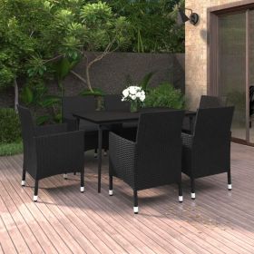 7 Piece Patio Dining Set with Cushions Poly Rattan and Glass