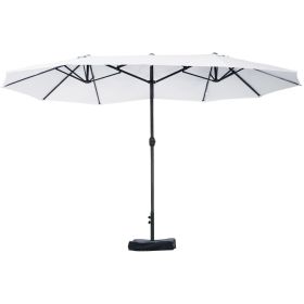 Outsunny Patio Umbrella 15' Steel Rectangular Outdoor Double Sided Market with base, Sun Protection & Easy Crank for Deck Pool Patio, Beige