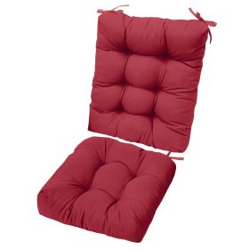 Multiple Color Options - Rocking Chair Cushion Set Upper And Lower Back And Seat Sets With Non-Slip Ties Polyester Fiber Filling Comfortable For Indoo (Color: Wine Red)