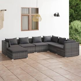 7 Piece Patio Lounge Set with Cushions Poly Rattan Gray (Color: Gray)