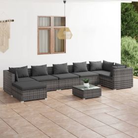 8 Piece Patio Lounge Set with Cushions Poly Rattan Gray (Color: Gray)