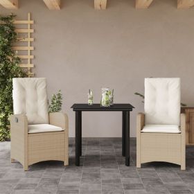 3 Piece Patio Dining Set with Cushions Beige Poly Rattan (Color: Beige)