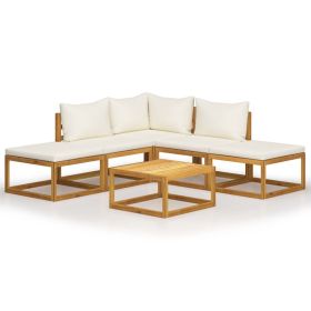 6 Piece Patio Lounge Set with Cushions Solid Acacia Wood (Color: Brown)