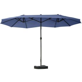 Outsunny Patio Umbrella 15' Steel Rectangular Outdoor Double Sided Market with base, Sun Protection & Easy Crank for Deck Pool Patio, Dark Blue (Color: as Pic)