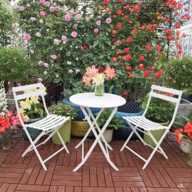 3 Piece Patio Bistro Set of Foldable Round Table and Chairs (Color: CREAM WHITE)
